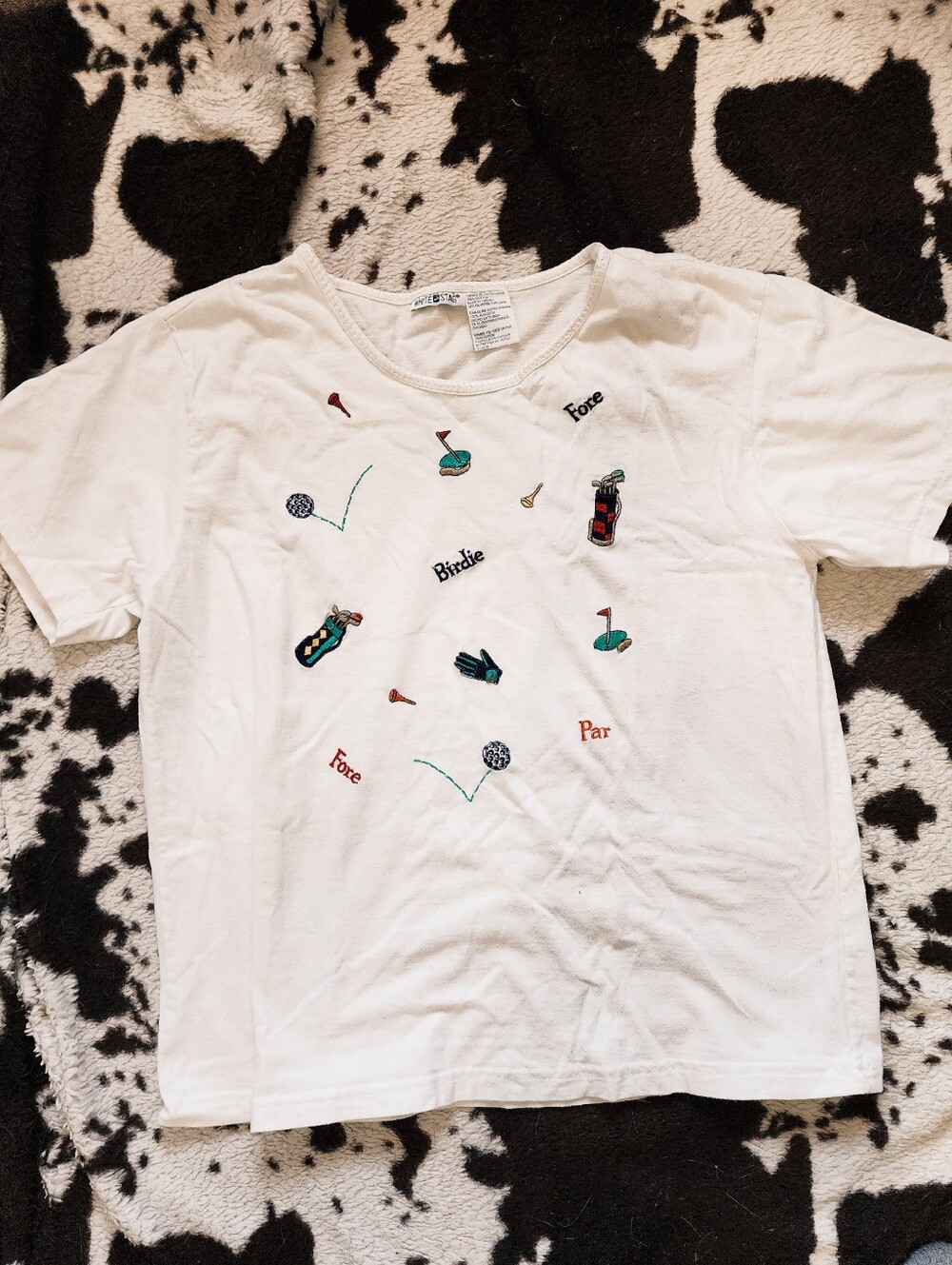 "WHITE STAG" WOMEN'S 80'S/90'S GOLF ENTHUSIAST COTTON TEE - WHITE